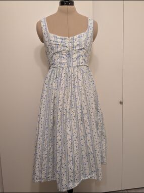 Women's Blue Floral Striped Cotton Fit And Flare Sundress